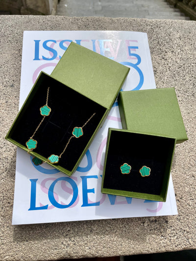 ✨ Emerald “Lina” Green Clover Jewerly Set( Neckla, Bracelet& Earrings)